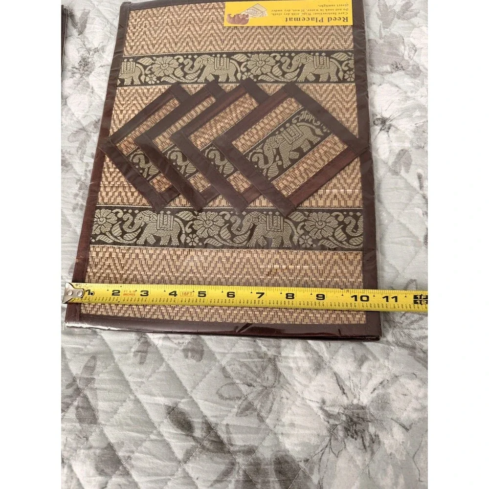 2 Reed Placemats w 8 Coasters Elephant Woven Asian Boho Table Decor New